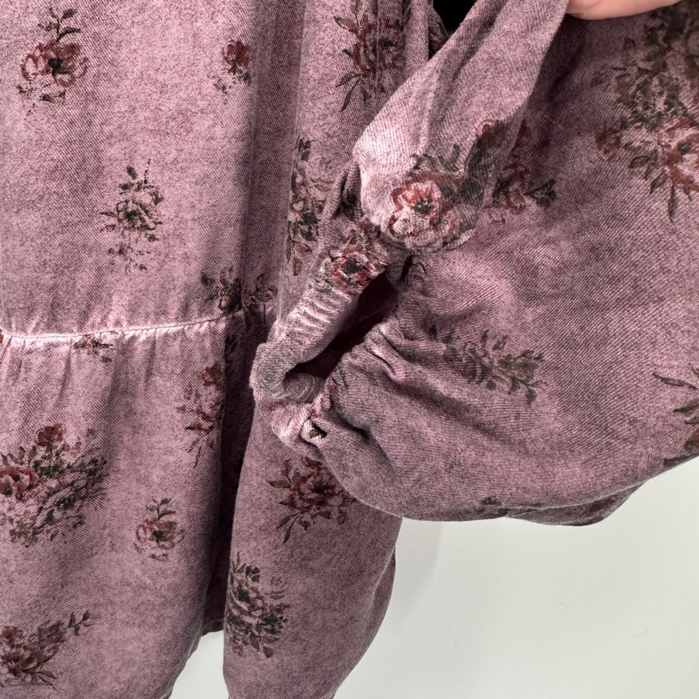 Lucky Brand Women M Mauve Floral Button Peplum Blouse Boho Cottagecore Top - Picture 5 of 11